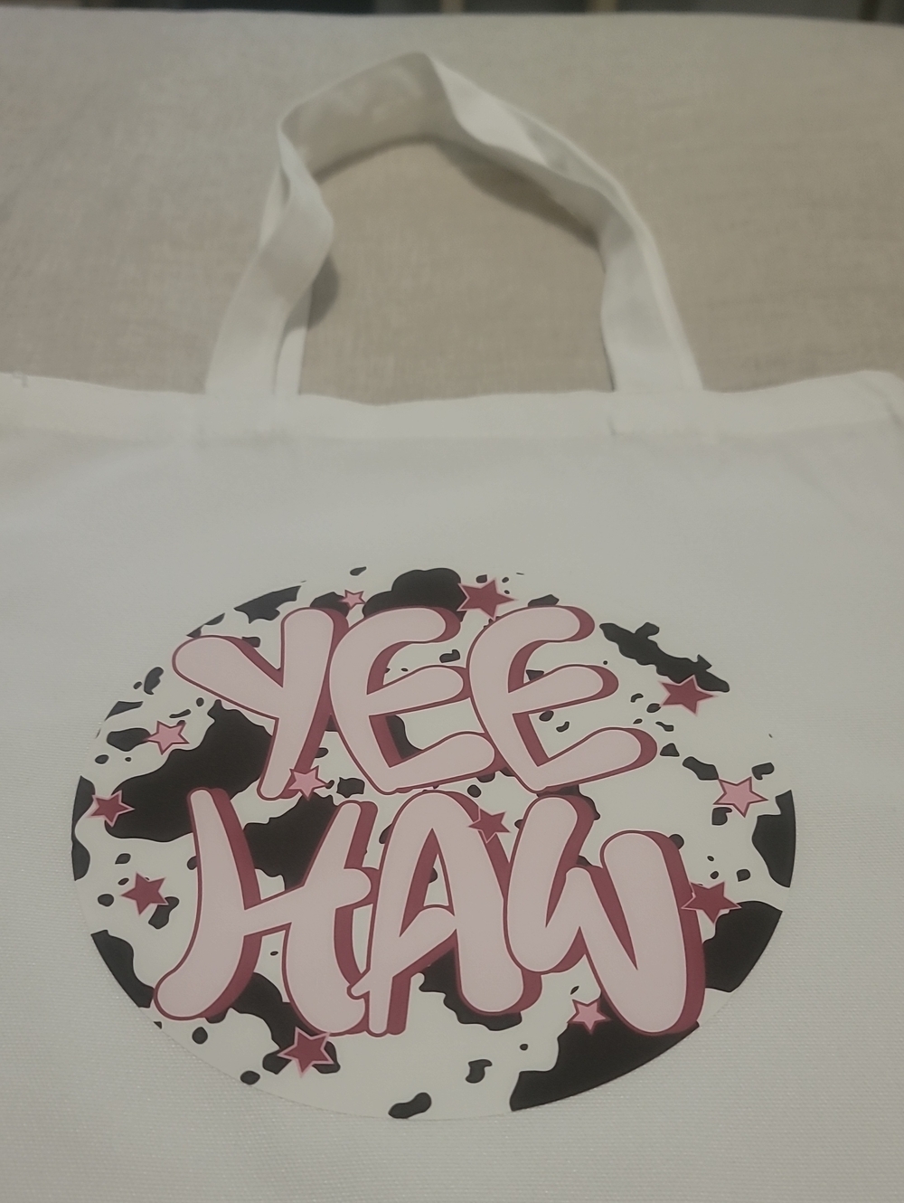 White Tote Bag with Pink 'Yee Haw' Graphic - Women Bags New